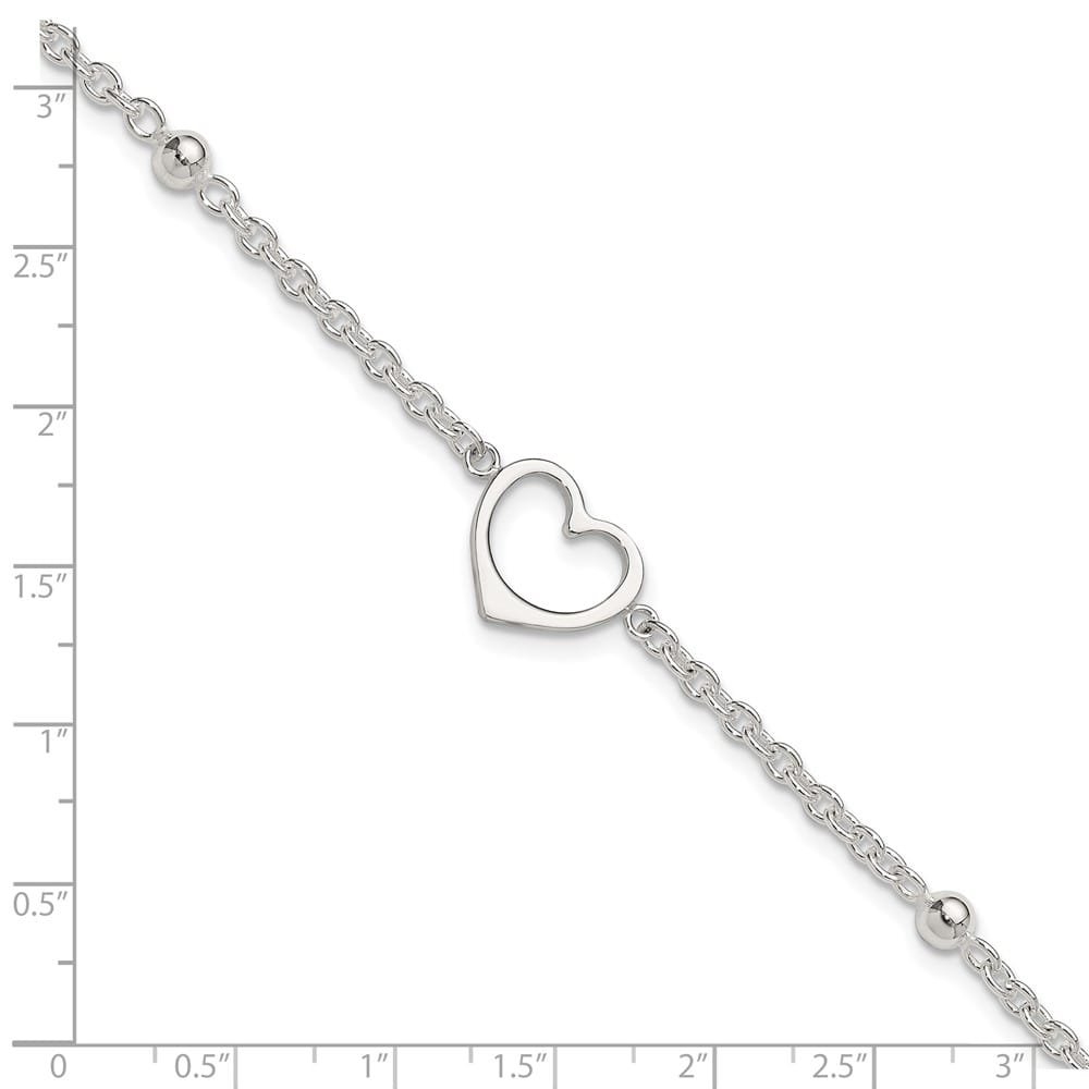 Sterling Silver Open Heart and Bead Anklet