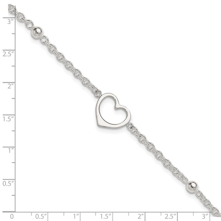 Sterling Silver Open Heart and Bead Anklet