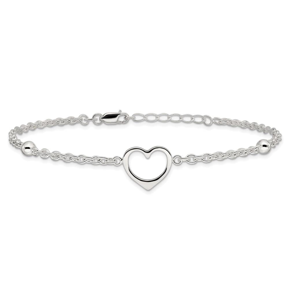 Sterling Silver Open Heart and Bead Anklet