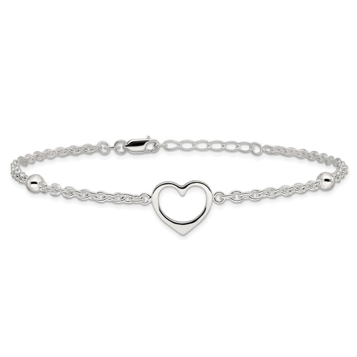 Sterling Silver Open Heart and Bead Anklet