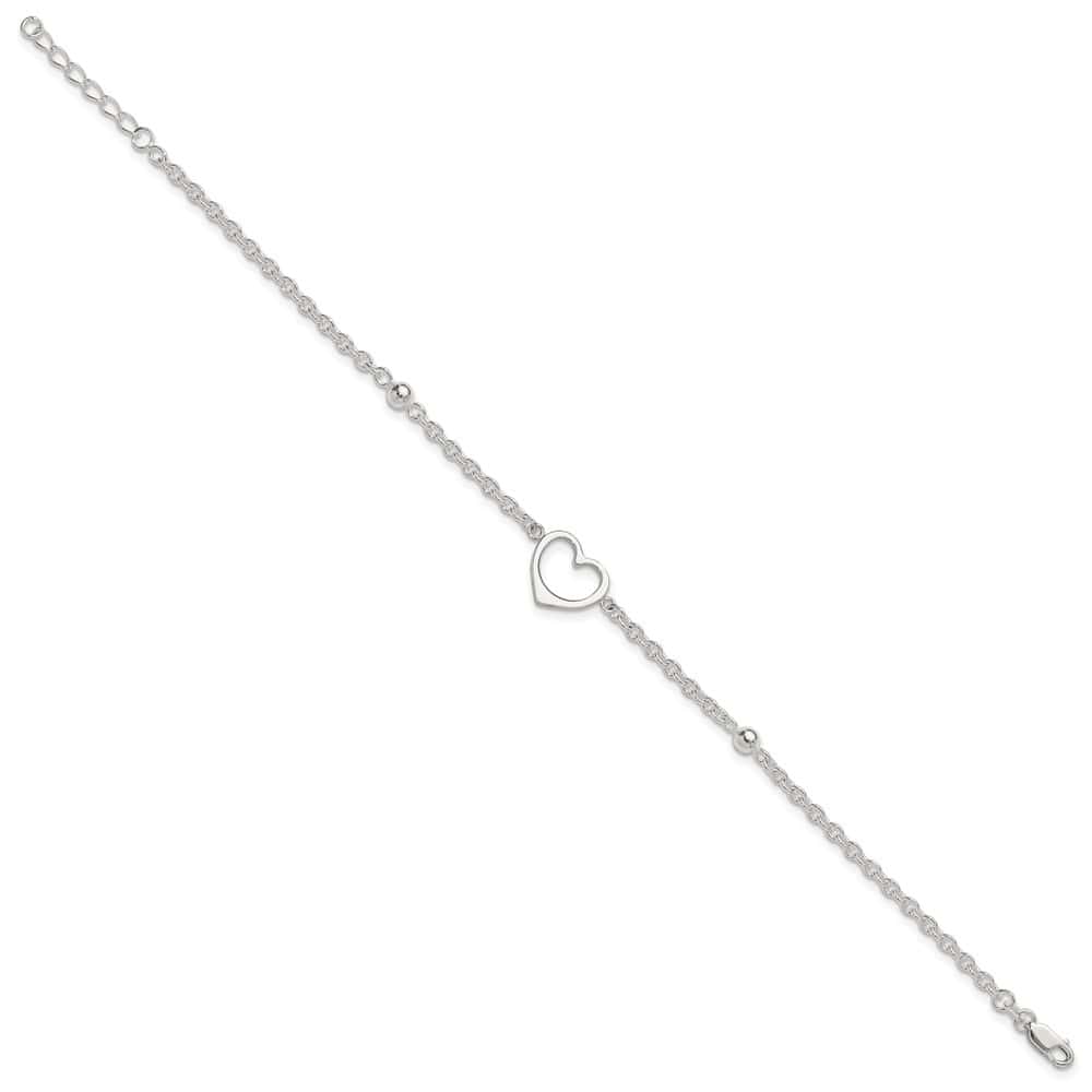 Sterling Silver Open Heart and Bead Anklet