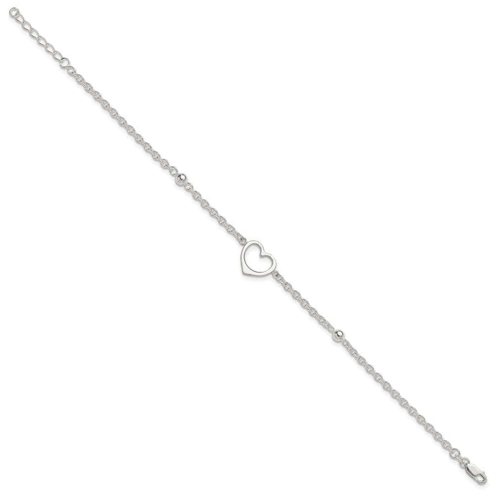 Sterling Silver Open Heart and Bead Anklet