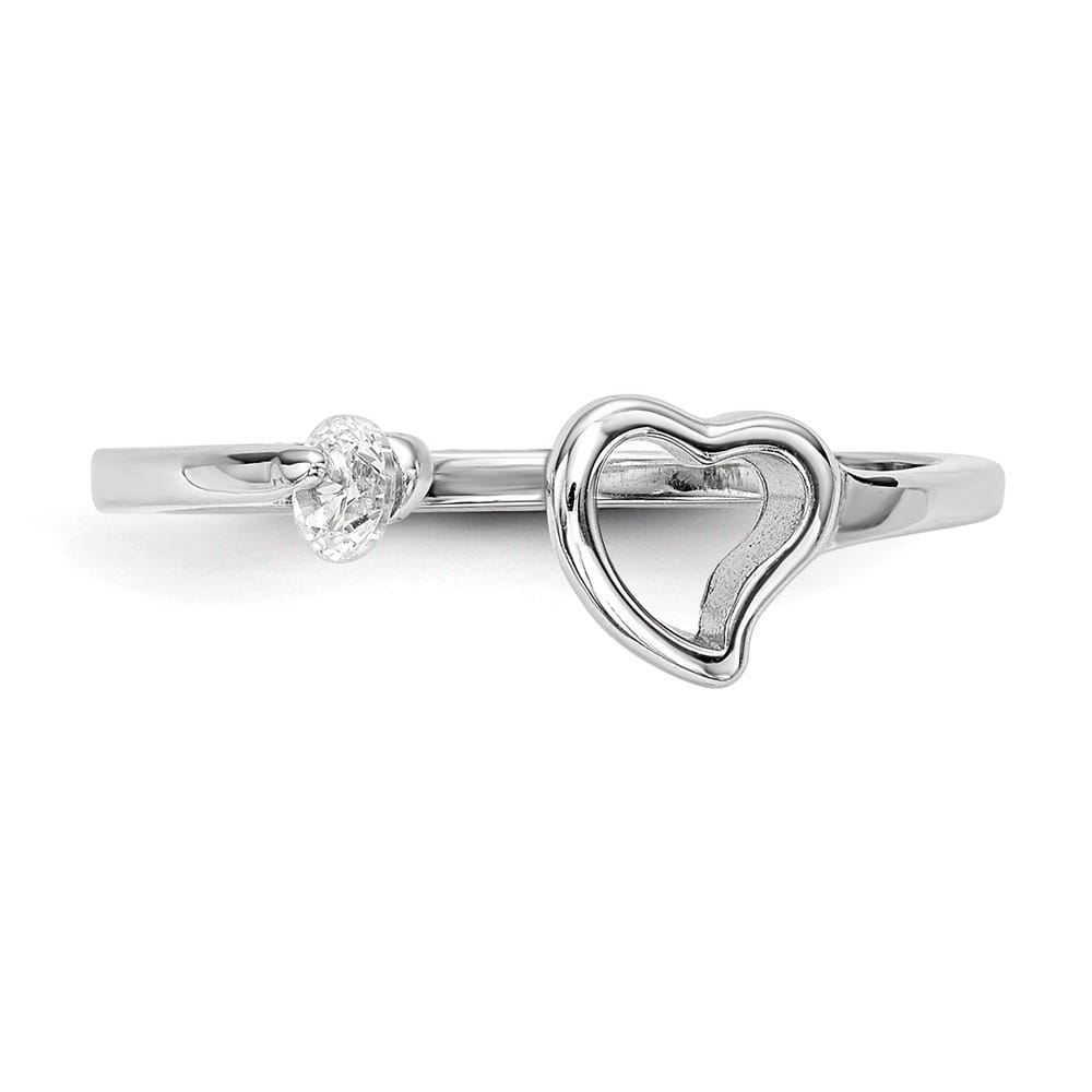 Sterling Silver Open Heart CZ Polished Ring