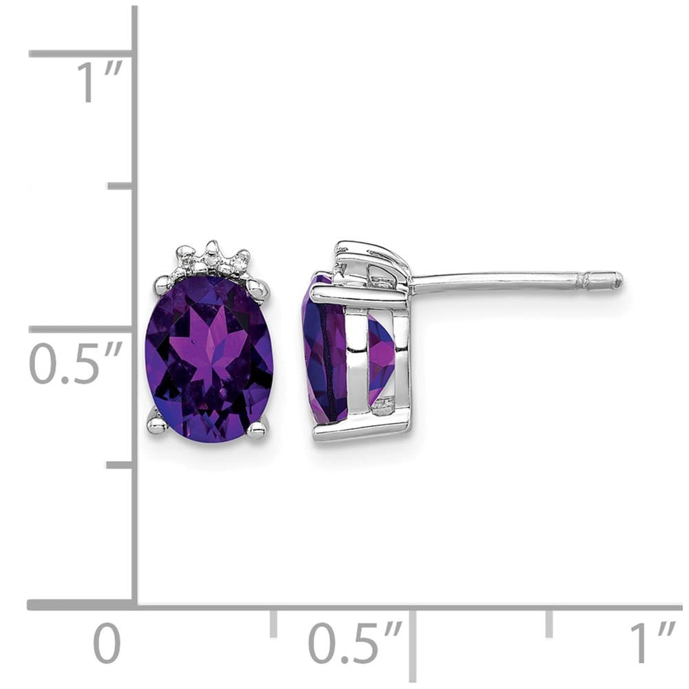 Sterling Silver Oval Amethyst and Diamond Post Earrings, view 4 of 4