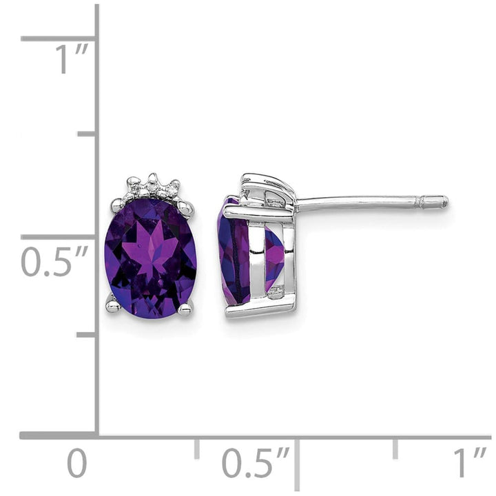 Sterling Silver Oval Amethyst and Diamond Post Earrings, view 4 of 4