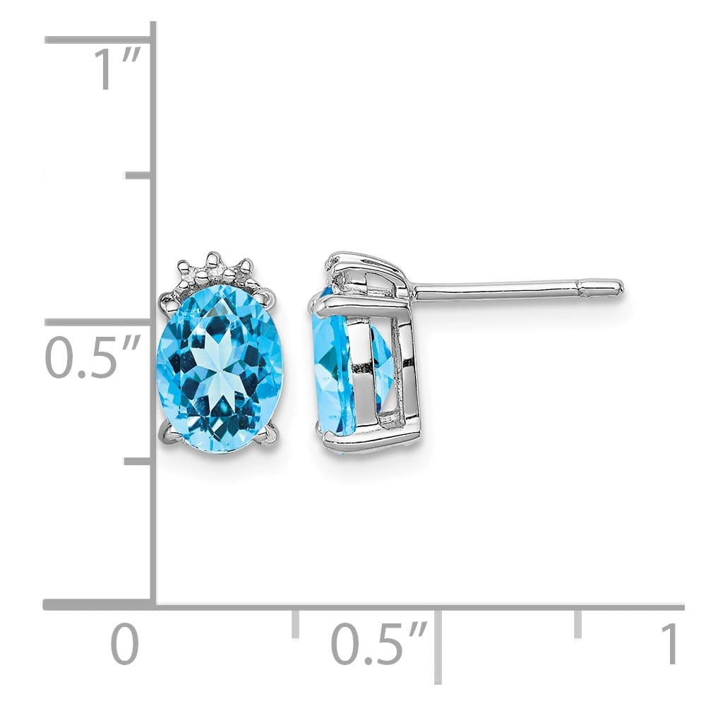 Sterling Silver Oval Blue Topaz and Diamond Post Earrings, view 4 of 4