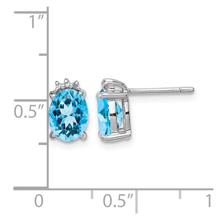 Sterling Silver Oval Blue Topaz and Diamond Post Earrings, view 4 of 4