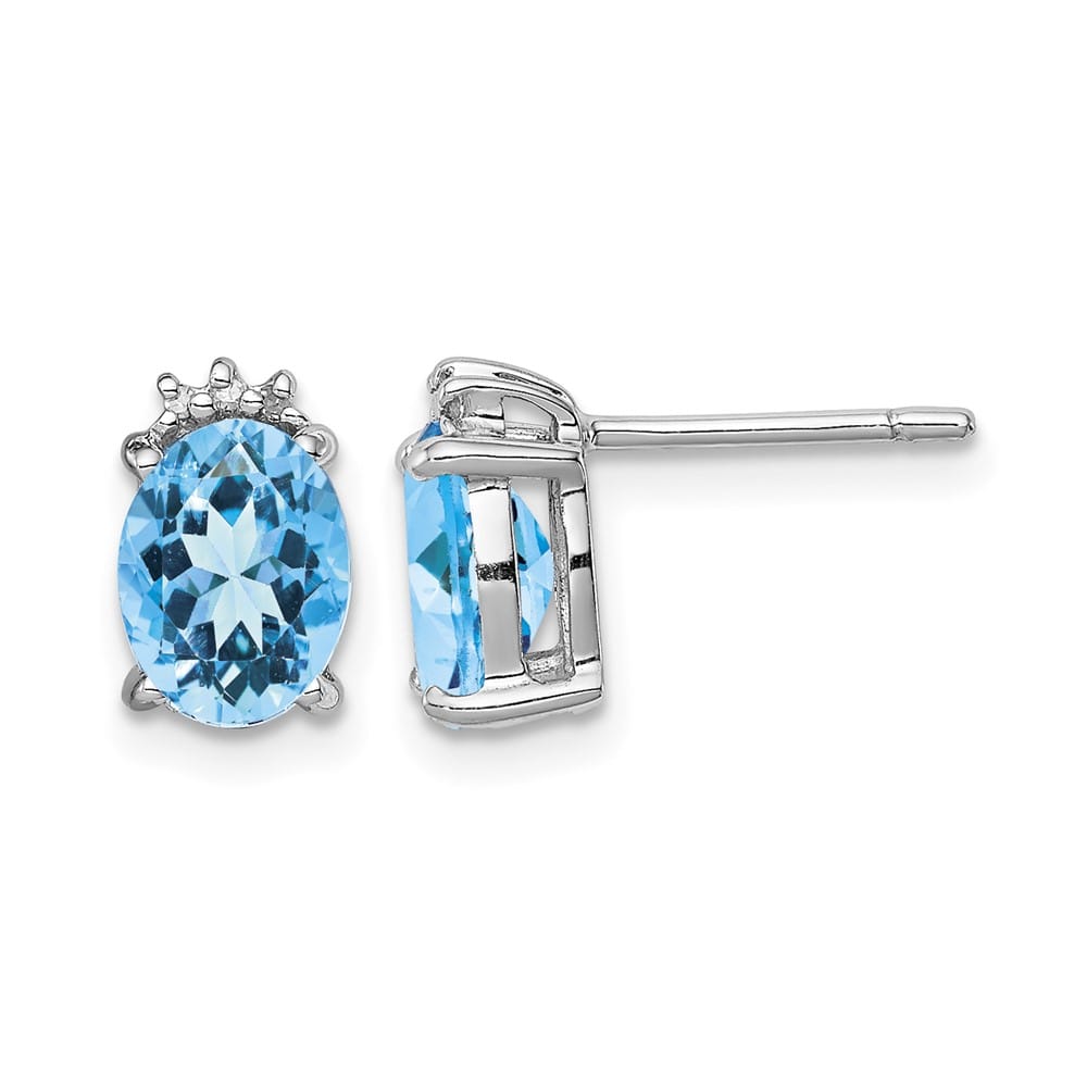 Sterling Silver Oval Blue Topaz and Diamond Post Earrings, view 1 of 4
