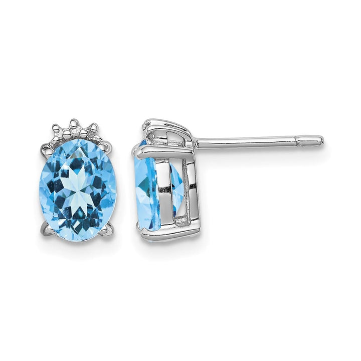 Sterling Silver Oval Blue Topaz and Diamond Post Earrings, view 1 of 4