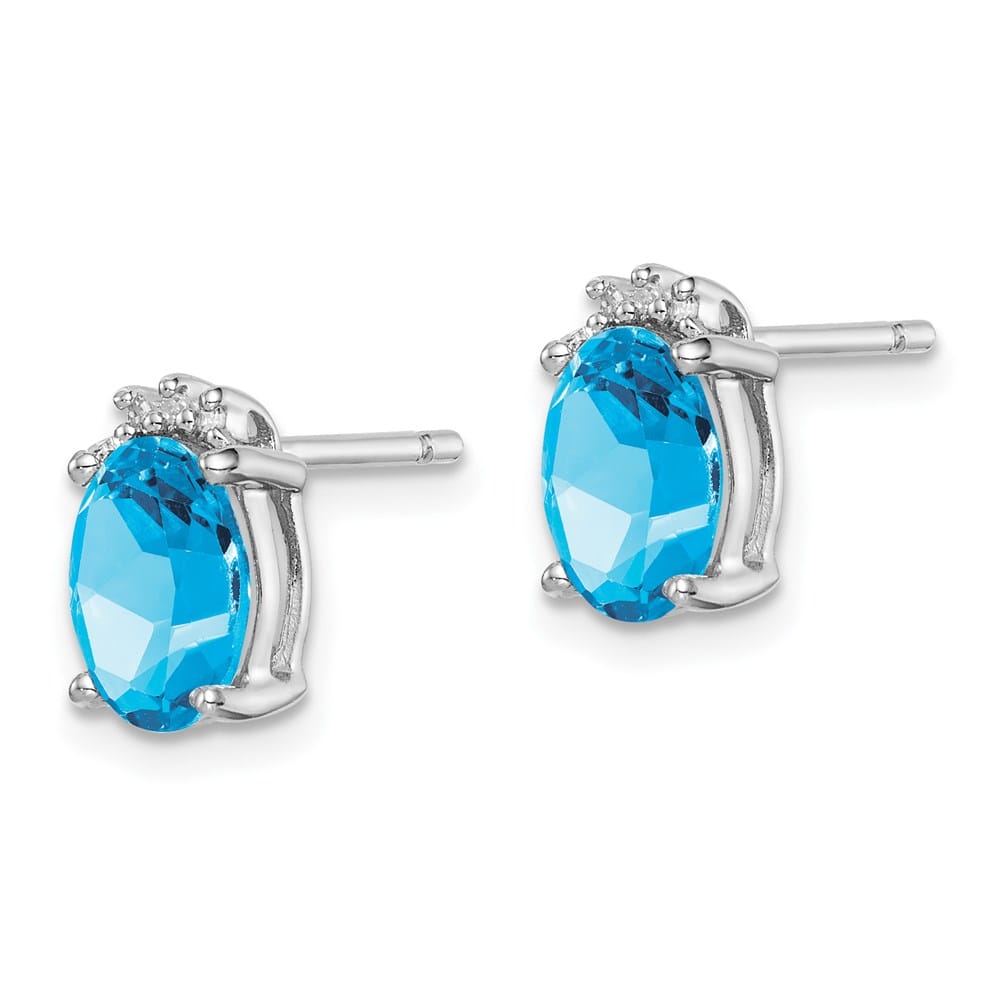 Sterling Silver Oval Blue Topaz and Diamond Post Earrings, view 2 of 4