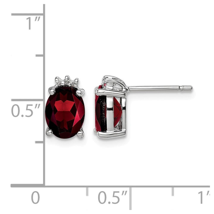 Sterling Silver Oval Garnet and Diamond Post Earrings, view 4 of 4