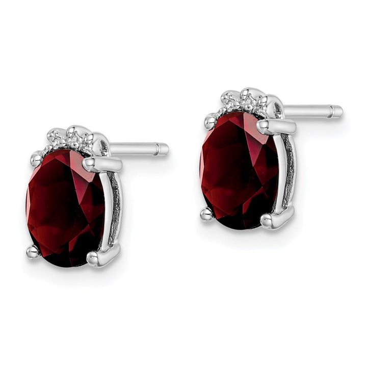 Sterling Silver Oval Garnet and Diamond Post Earrings, view 2 of 4