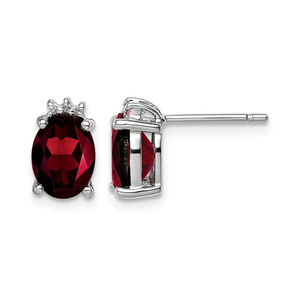 Sterling Silver Oval Garnet and Diamond Post Earrings, view 1 of 4