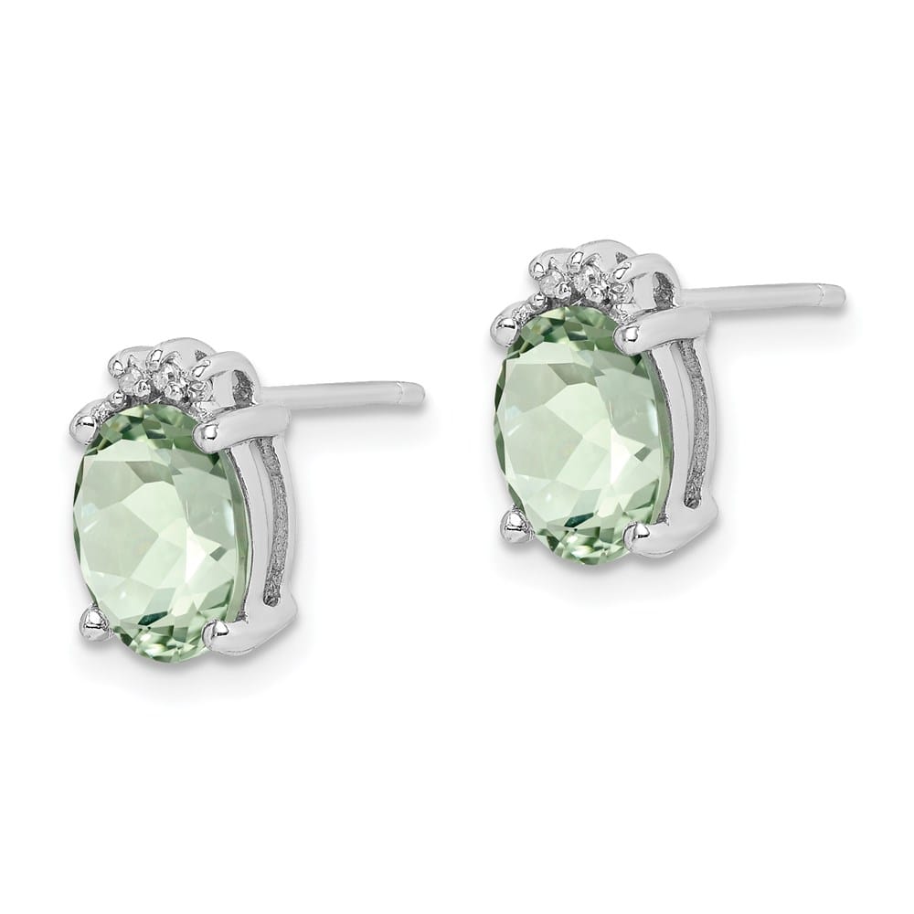Sterling Silver Oval Green Quartz and DiamondEarrings Earrings, view 2 of 4