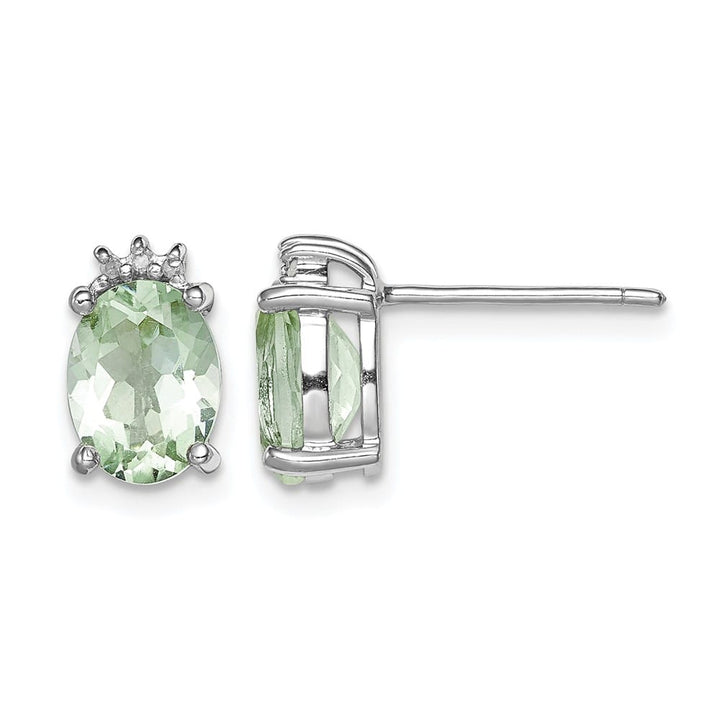 Sterling Silver Oval Green Quartz and DiamondEarrings Earrings, view 1 of 4