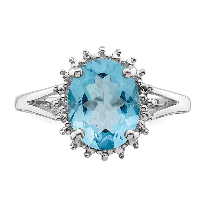 Sterling Silver Oval Light Swiss Blue Topaz & Diamond Ring