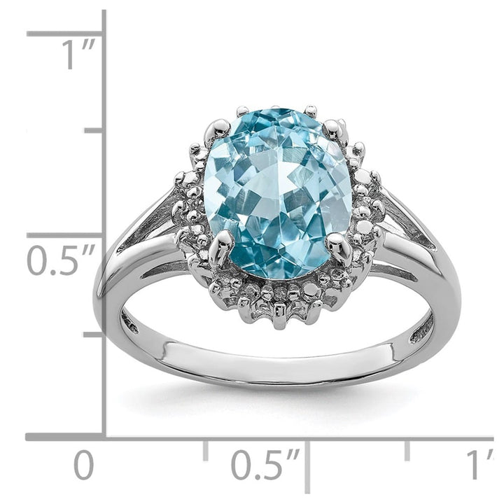 Sterling Silver Oval Light Swiss Blue Topaz & Diamond Ring