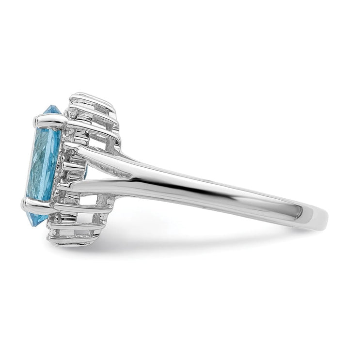 Sterling Silver Oval Light Swiss Blue Topaz & Diamond Ring