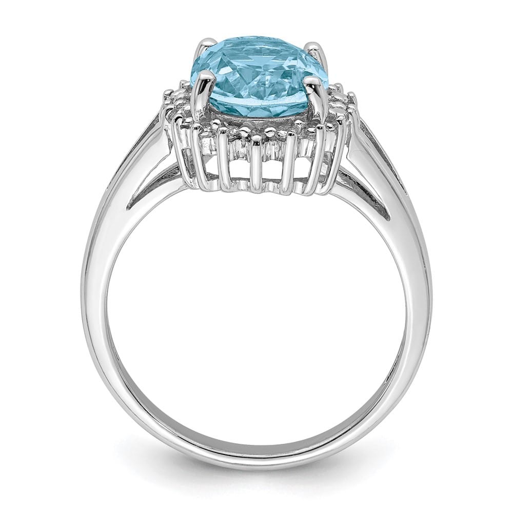 Sterling Silver Oval Light Swiss Blue Topaz & Diamond Ring