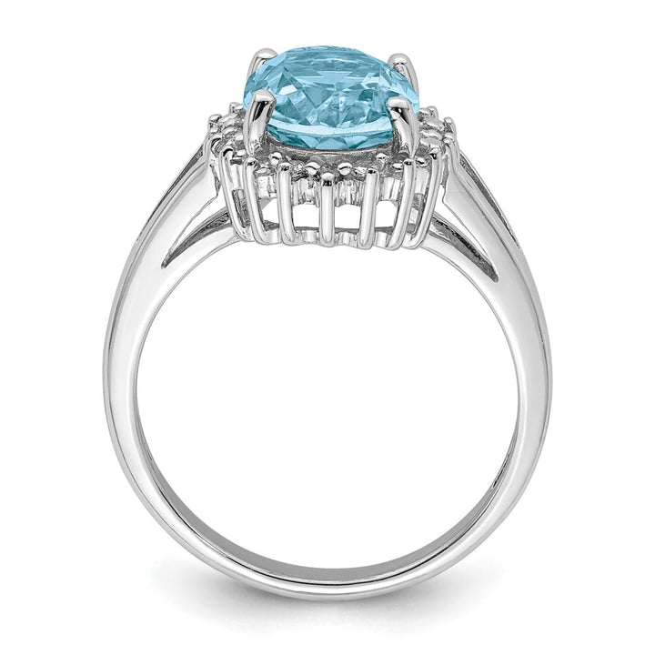 Sterling Silver Oval Light Swiss Blue Topaz & Diamond Ring