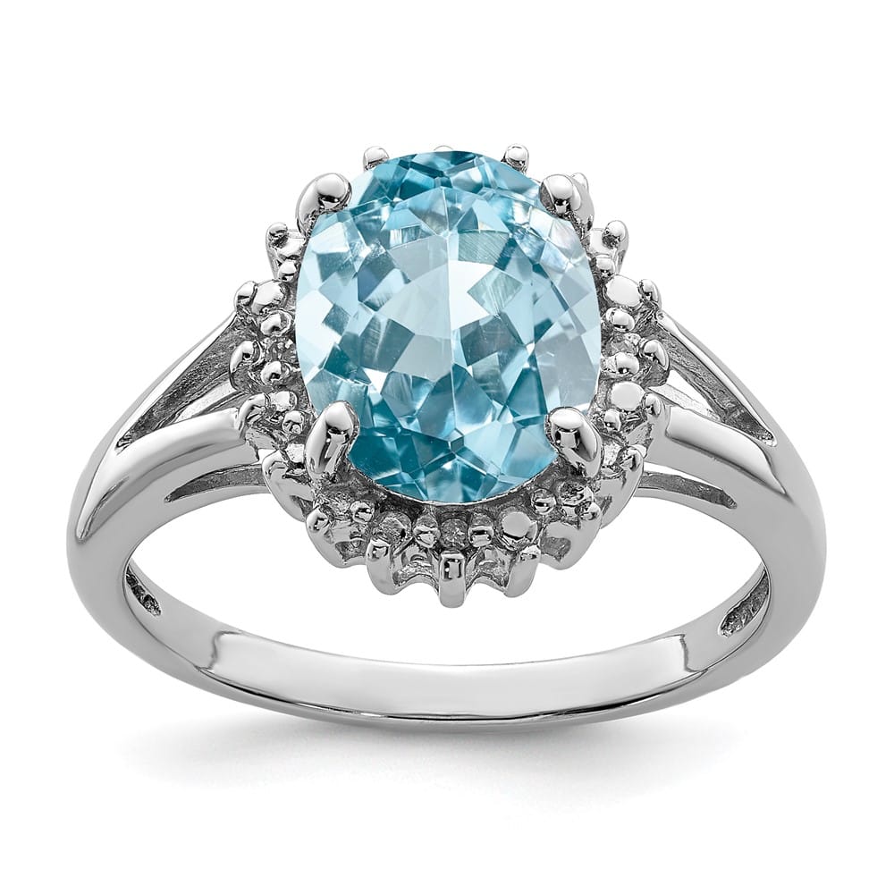 Sterling Silver Oval Light Swiss Blue Topaz & Diamond Ring