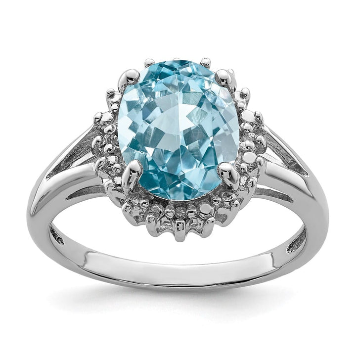 Sterling Silver Oval Light Swiss Blue Topaz & Diamond Ring