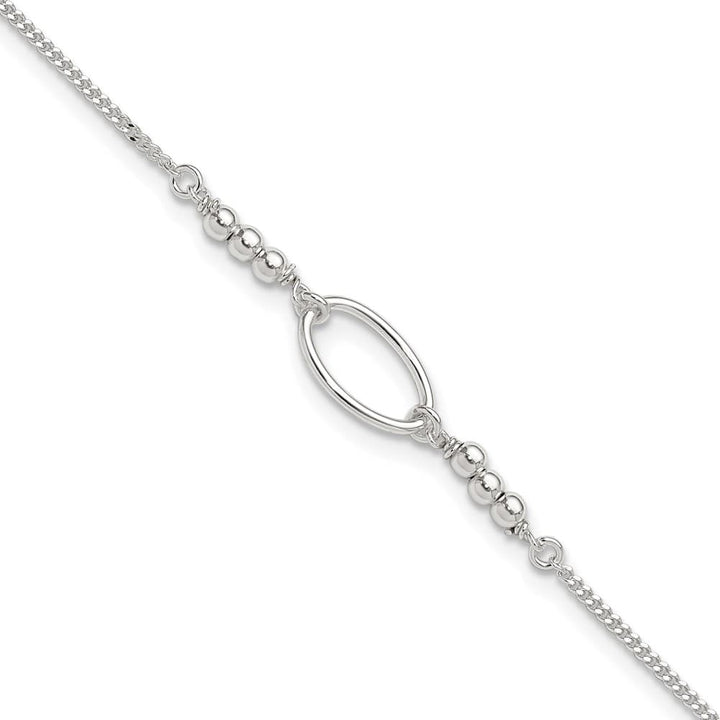 Sterling Silver Oval Link and Beads Anklet — .925 sterling silver, 10 inches long, 1 inch extension, 1.4 mm wide, spring ring clasp, 2.18 g