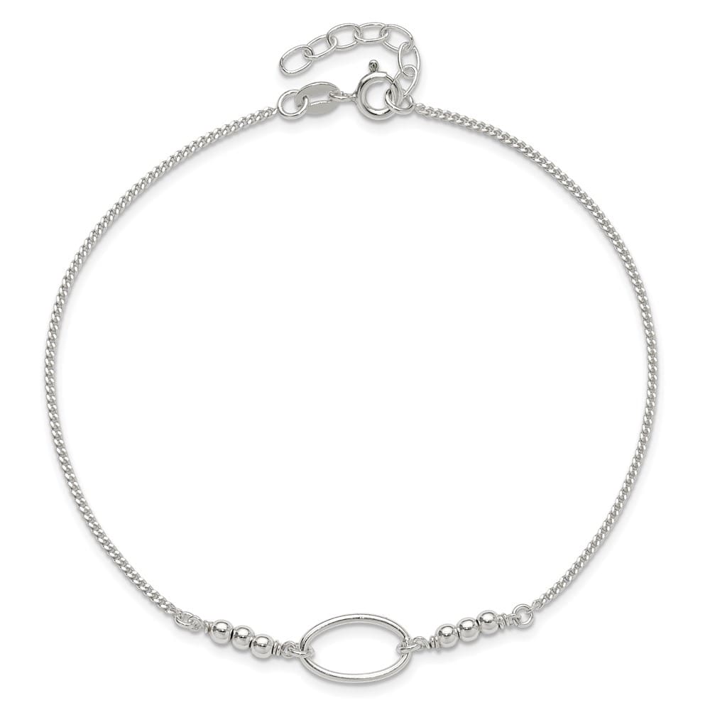 Sterling Silver Oval Link and Beads Anklet