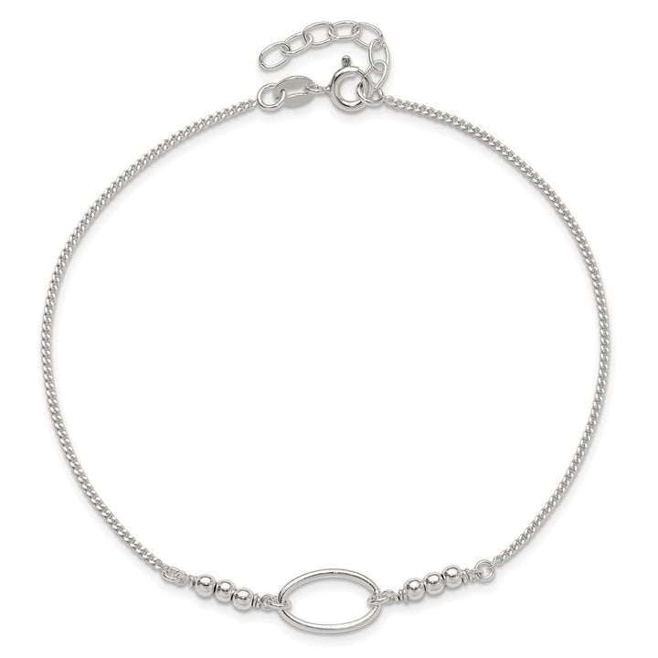 Sterling Silver Oval Link and Beads Anklet