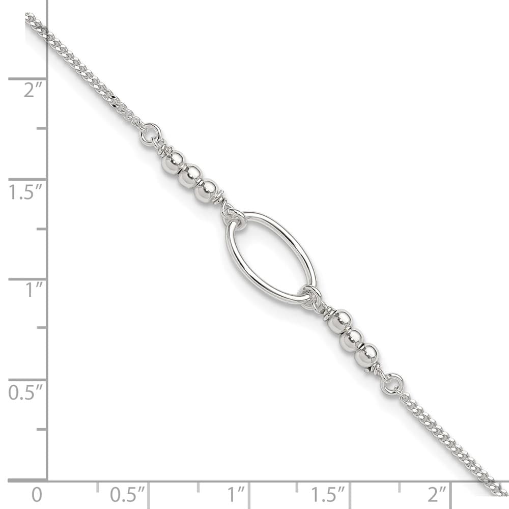 Sterling Silver Oval Link and Beads Anklet