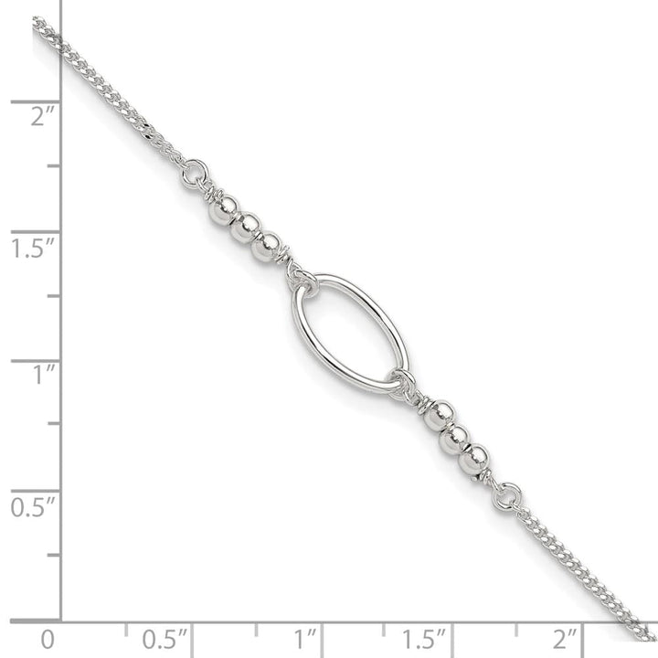 Sterling Silver Oval Link and Beads Anklet