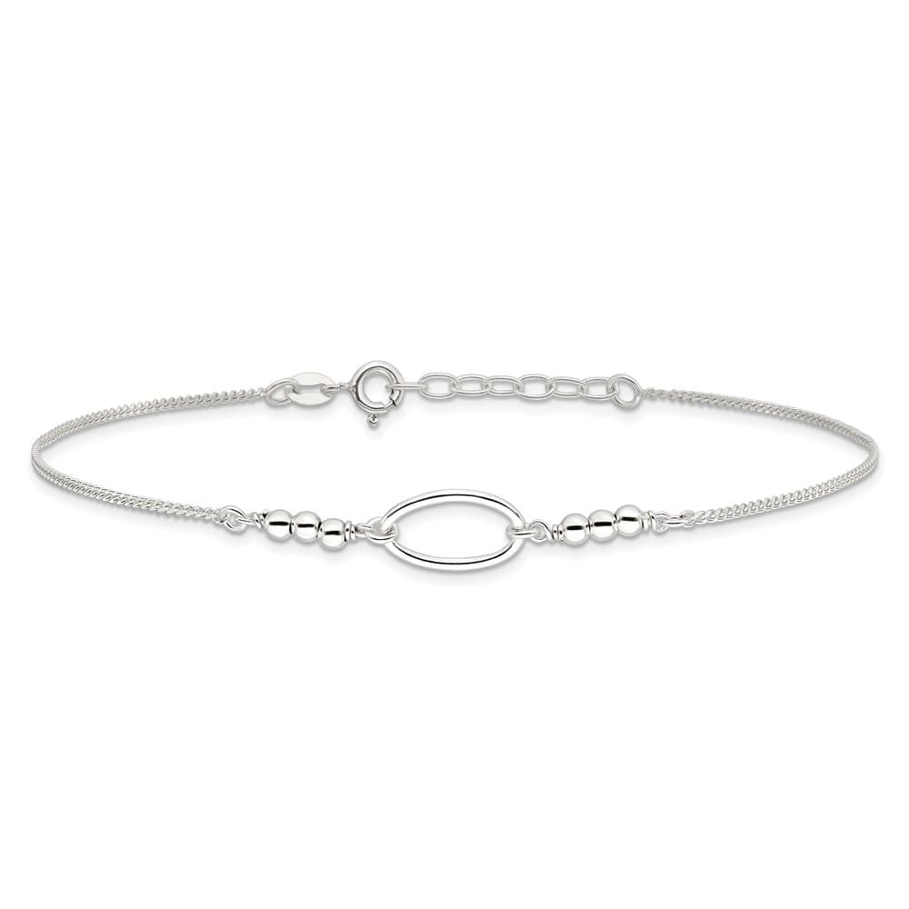 Sterling Silver Oval Link and Beads Anklet