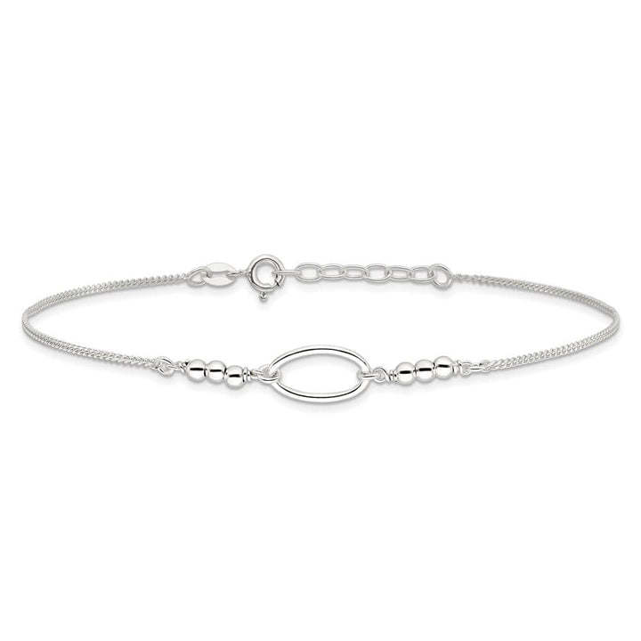 Sterling Silver Oval Link and Beads Anklet