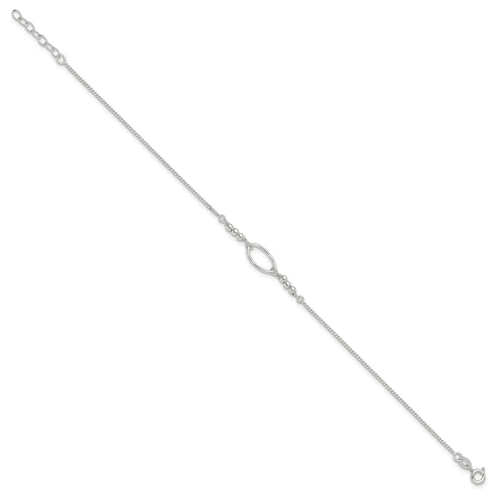 Sterling Silver Oval Link and Beads Anklet