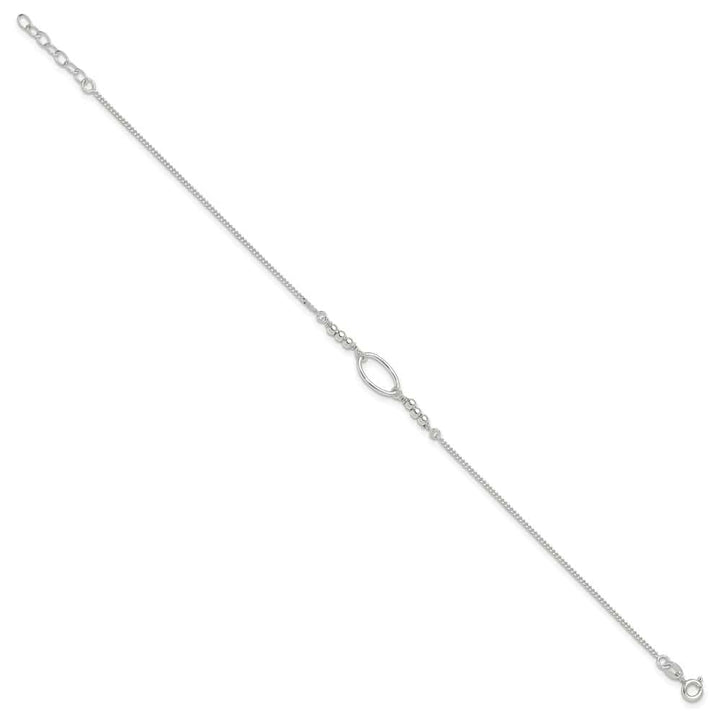 Sterling Silver Oval Link and Beads Anklet