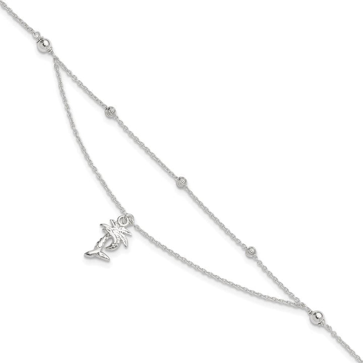 Sterling Silver Palm Tree 2-Strand Anklet — .925 sterling silver, 10 inches long, 1 inch extension, 1 mm wide, spring ring clasp, 2.77 g