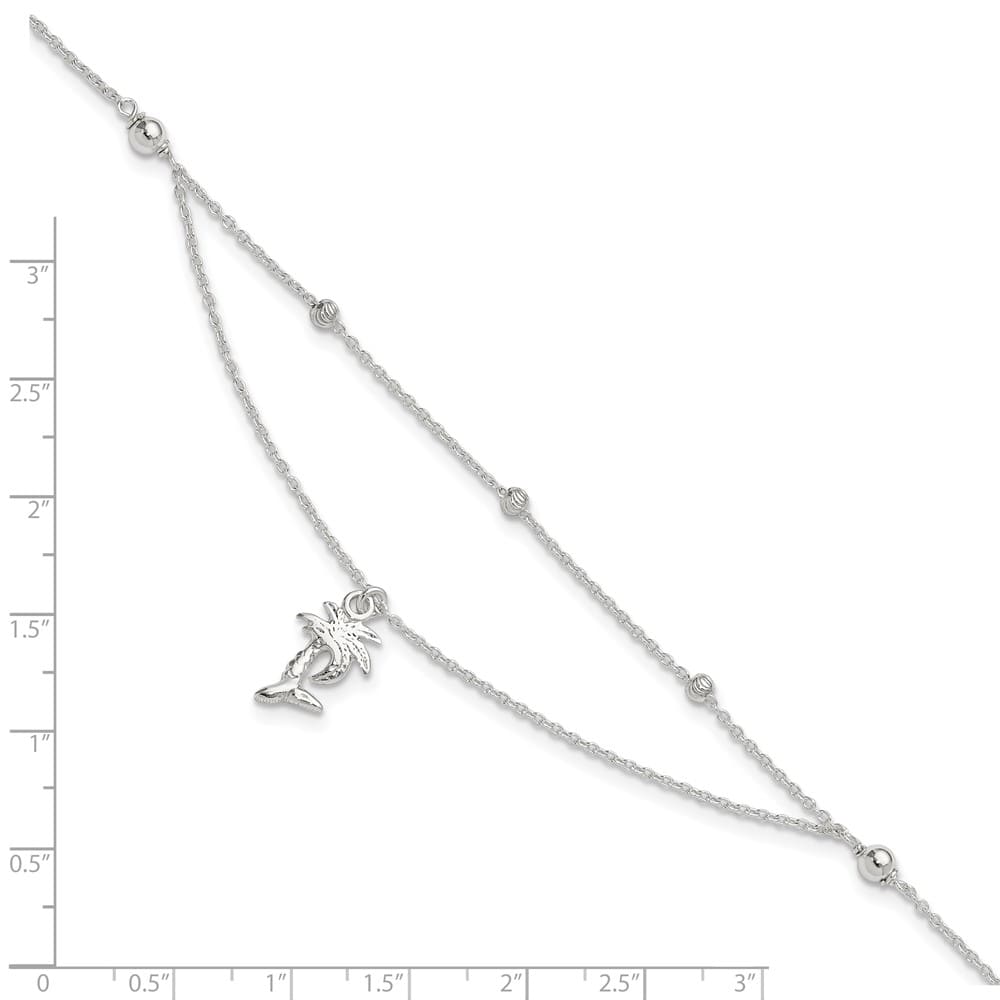 Sterling Silver Palm Tree 2-Strand Anklet