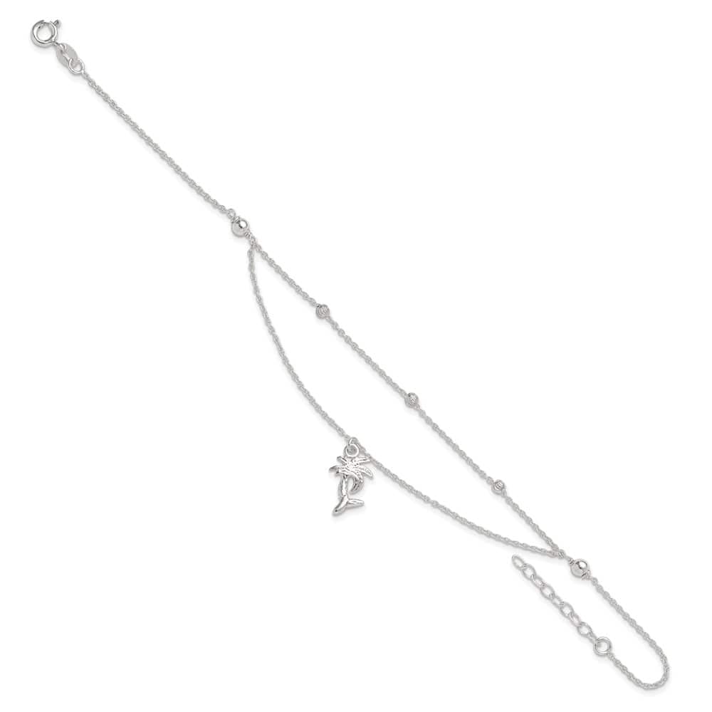 Sterling Silver Palm Tree 2-Strand Anklet