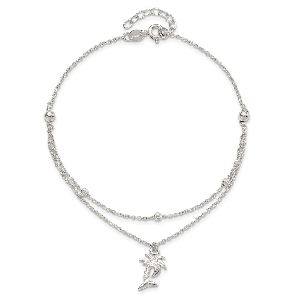 Sterling Silver Palm Tree 2-Strand Anklet