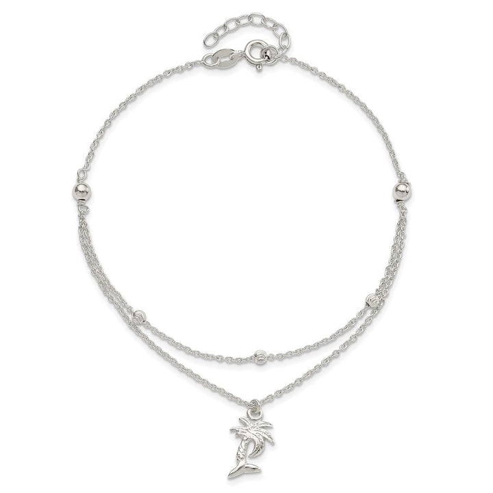 Sterling Silver Palm Tree 2-Strand Anklet