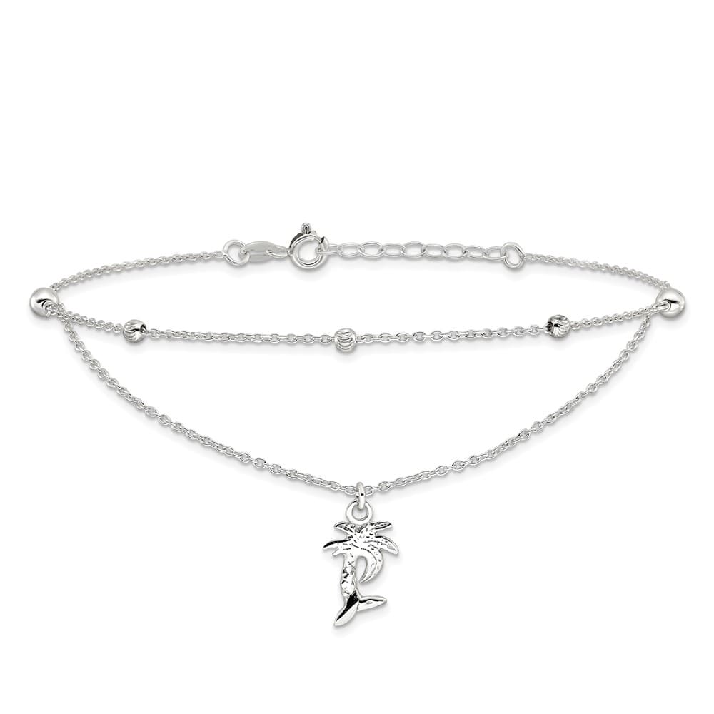 Sterling Silver Palm Tree 2-Strand Anklet