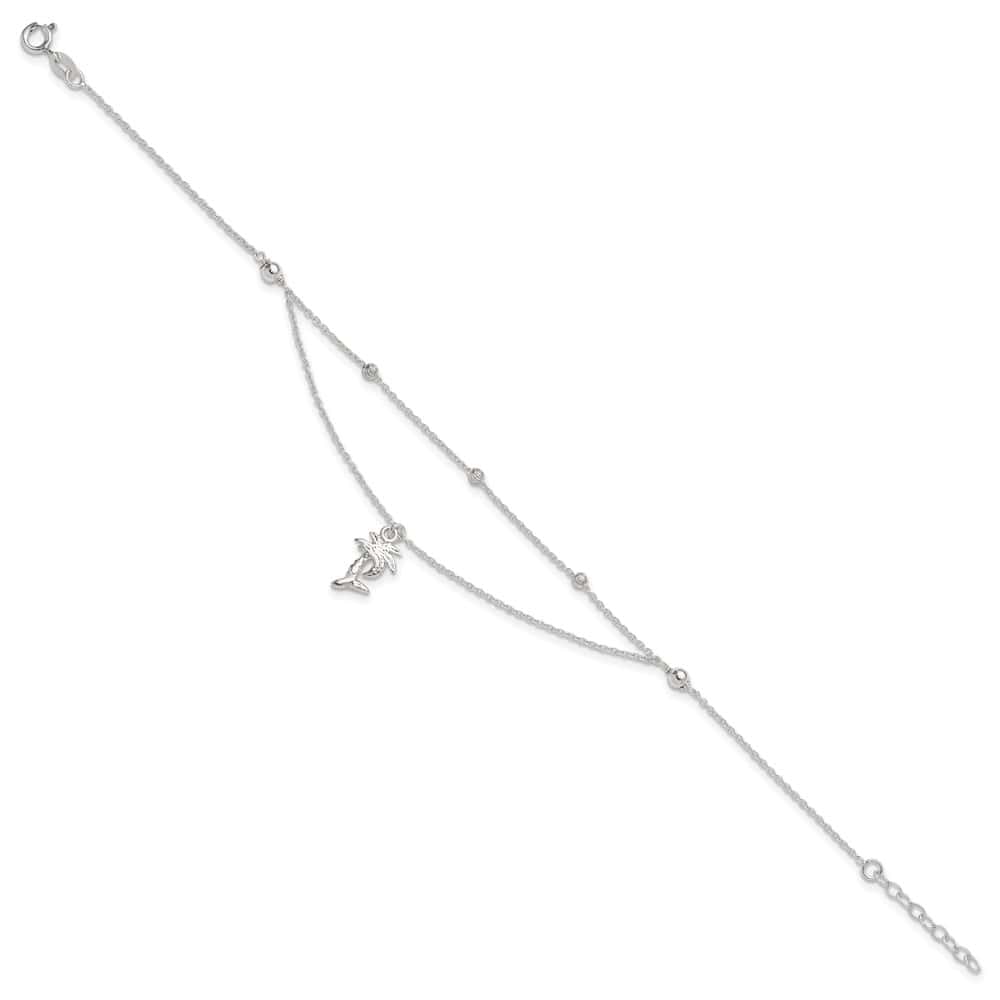 Sterling Silver Palm Tree 2-Strand Anklet