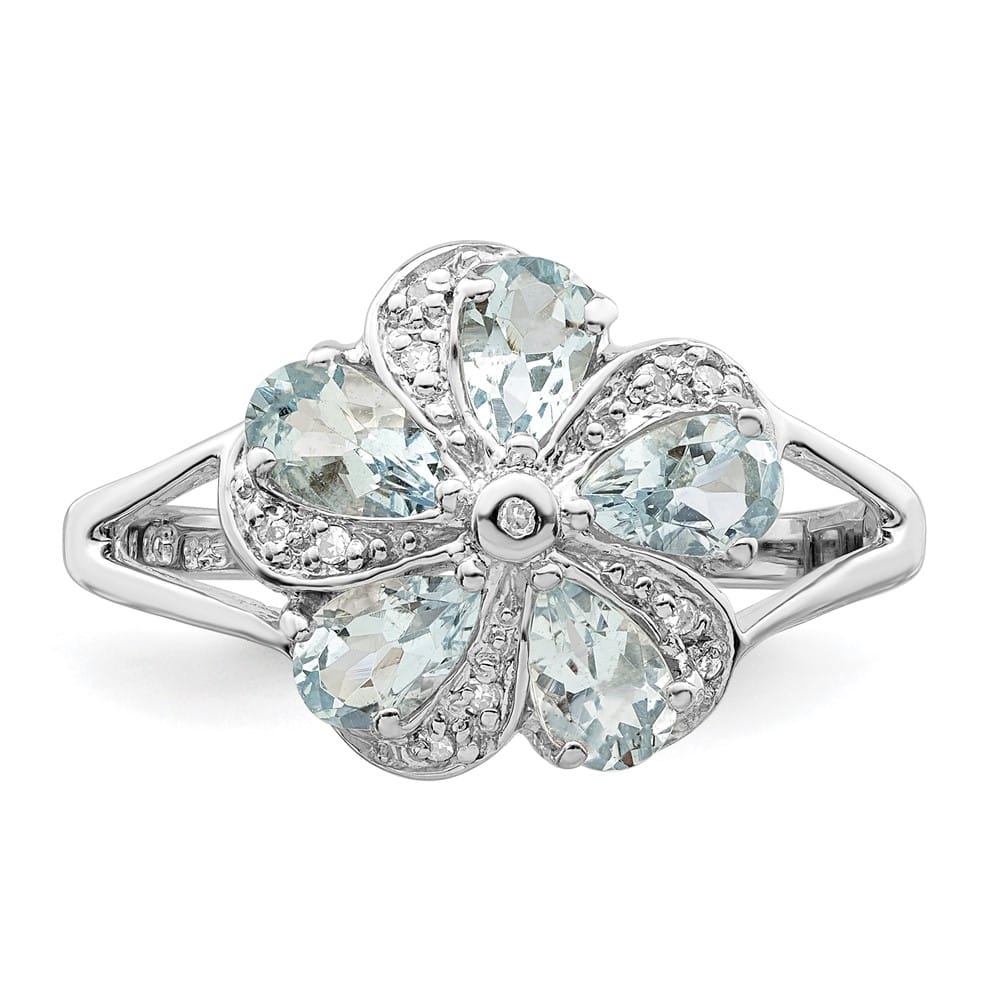 Sterling Silver Pear Aquamarine Diamond Ring