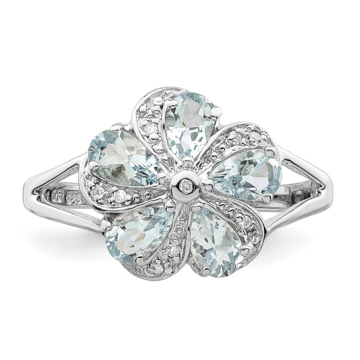 Sterling Silver Pear Aquamarine Diamond Ring