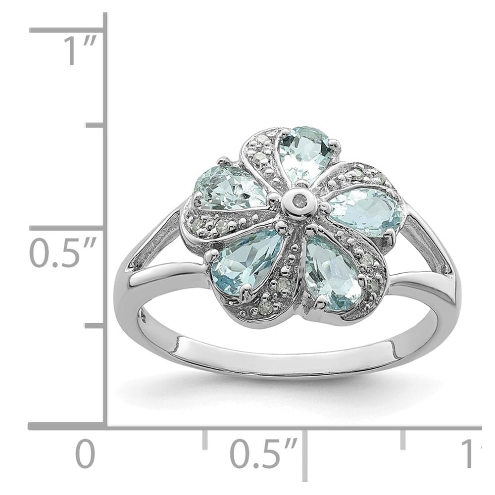Sterling Silver Pear Aquamarine Diamond Ring
