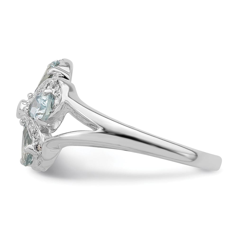 Sterling Silver Pear Aquamarine Diamond Ring