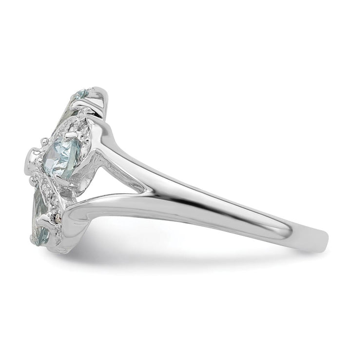Sterling Silver Pear Aquamarine Diamond Ring