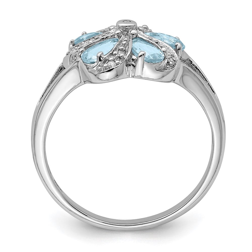 Sterling Silver Pear Aquamarine Diamond Ring