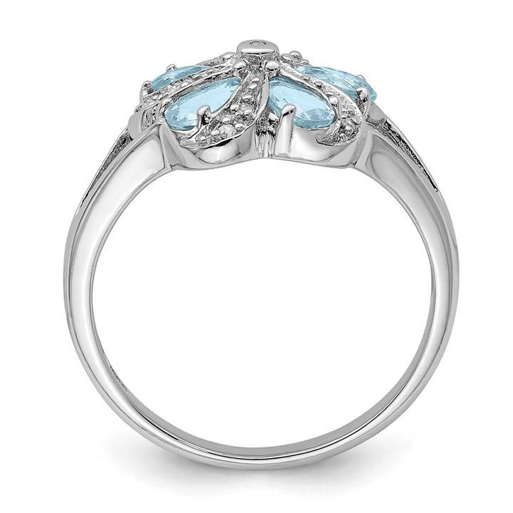 Sterling Silver Pear Aquamarine Diamond Ring