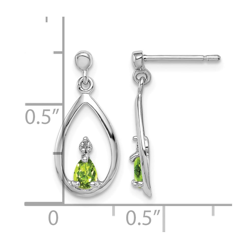 Sterling Silver Pear Peridot and Diamond Post Earrings, view 4 of 4